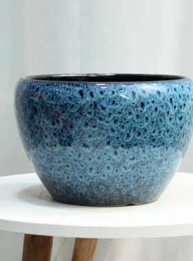 苹果型陶瓷花盆1个 深蓝色大中小号口径17cm/21厘米/26cm