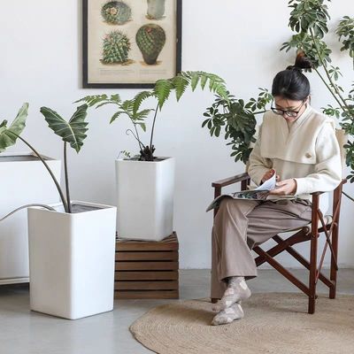 正方形高款落地花盆 白四方简约盆 小号:口径25/高40cm 大号:口径