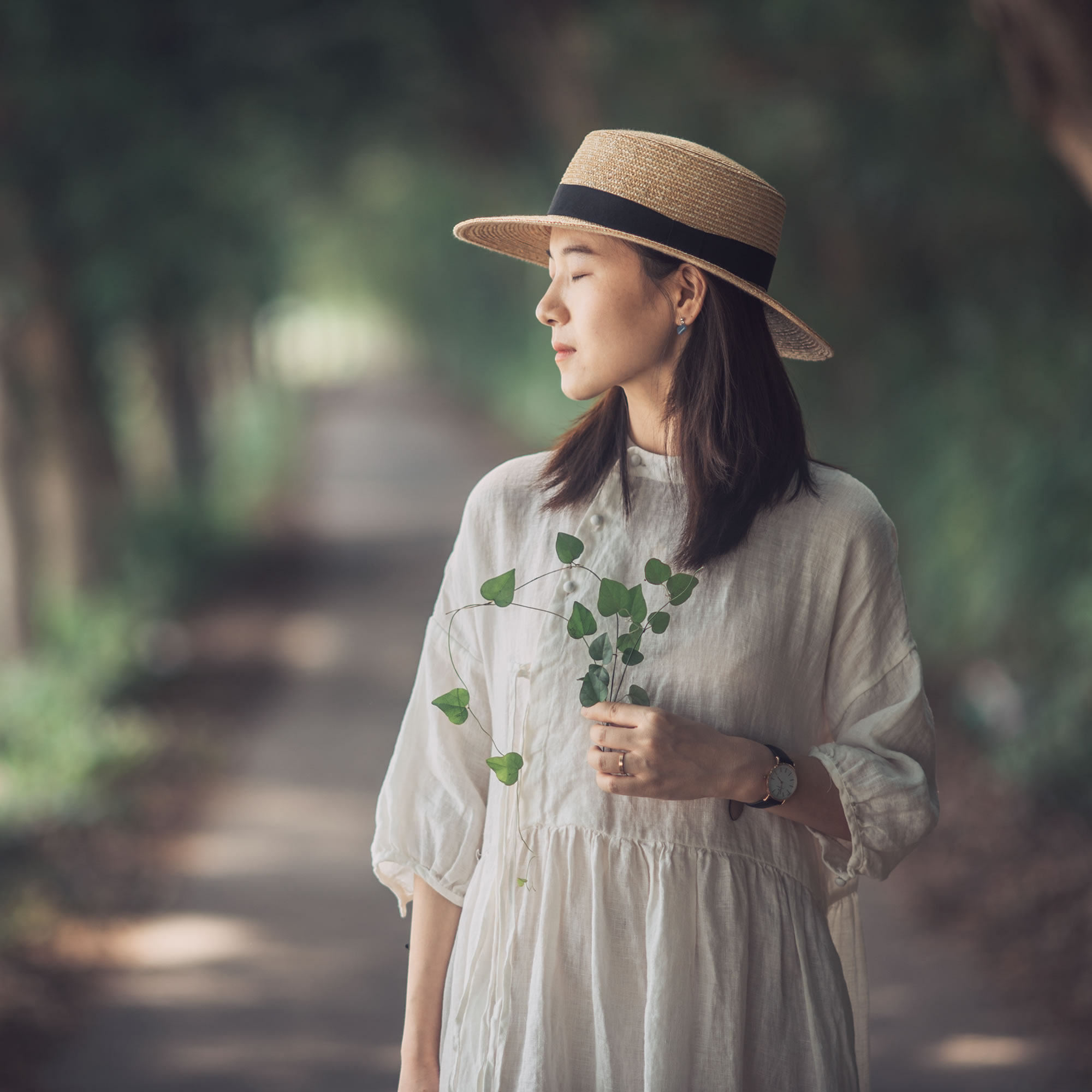 春夏 中式改良高端亚麻 砂洗亚麻夏季女士连衣裙裙子宽松中袖