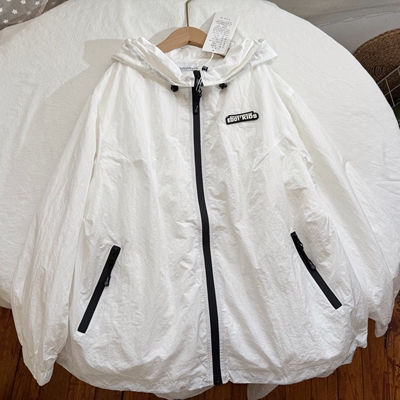 女童男童春款童装 青少年大童连帽白色百搭运动双层薄外套