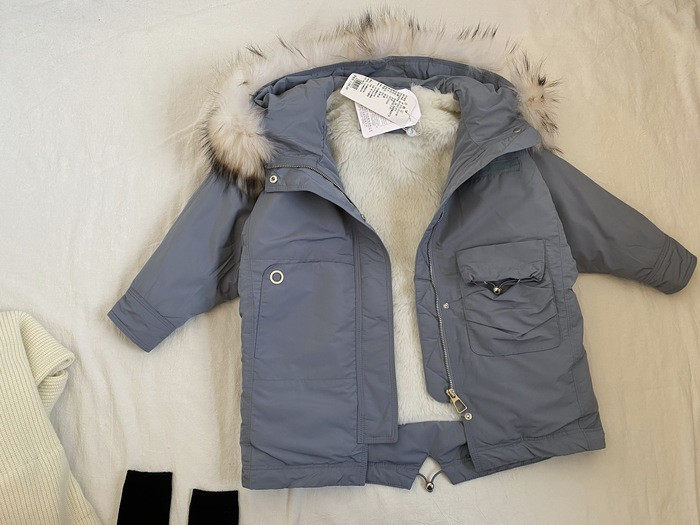 女童冬款童装 中大童宝宝加绒棉衣真毛领外套 上衣