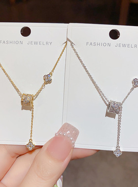 轻奢小众设计感小蛮腰四叶花项链流苏甜美气质时尚百搭锁骨链