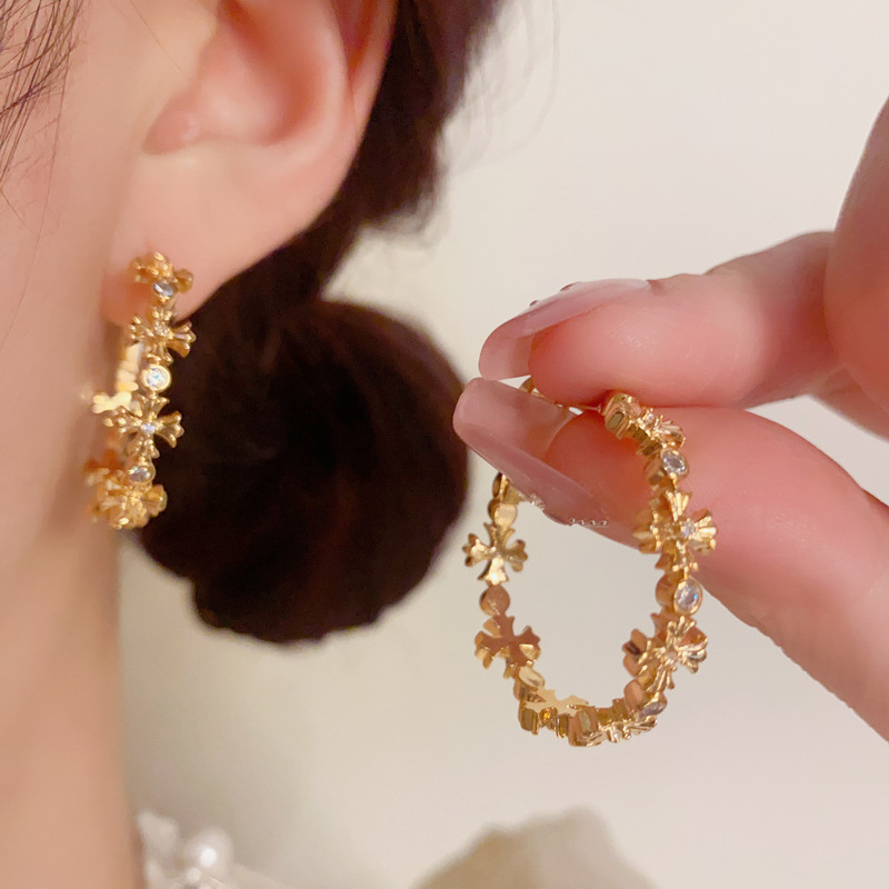 欧美亚马逊跨境金属十字架耳圈个性轻奢百搭冷淡风感耳环