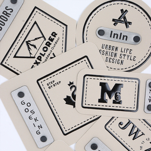 高档格纹绒胶印字母装 饰标潮牌图案印花拼接组合商标破洞修补贴标