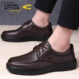 德国骆驼动感男鞋2025冬季新款系带商务休闲皮鞋加绒真皮爸爸棉鞋