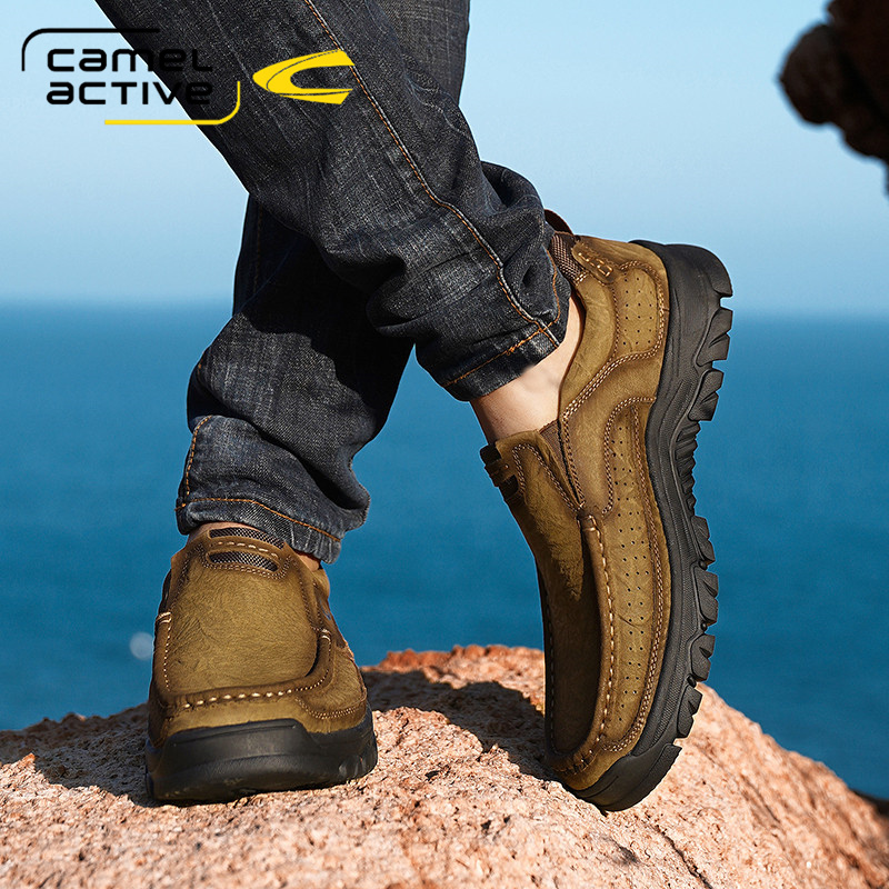 德国骆驼动感春季皮鞋真皮户外休闲鞋徒步鞋一脚蹬套脚鞋时尚潮流