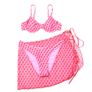 外Jessica比基尼气质裹裙女士分体泳装 成人度假钢托泳衣纱裙套装