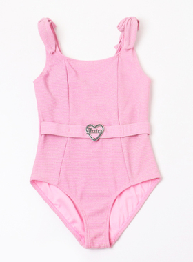 外贸女童连体泳衣Jui**橘儿童芭比公主泳装细闪蝴蝶结吊带泳衣