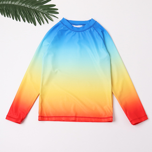 欧美单儿童冲浪泳衣长袖 上衣防晒速干男童海边潜水服男孩宝宝泳衣