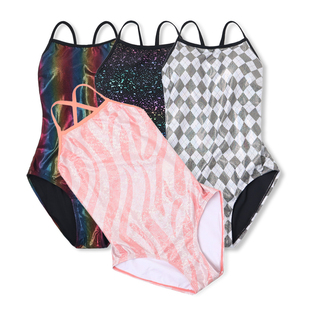 2025女士连体泳衣高级感细闪训练泳装 性感露背品质三角运动游泳衣