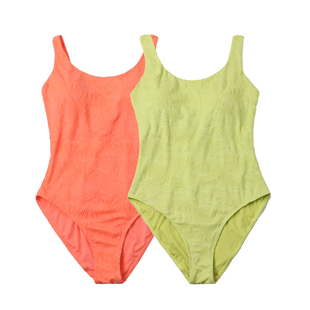 出口女士连体泳衣时尚亮色肌理感压花成人三角泳装U领显瘦游泳衣