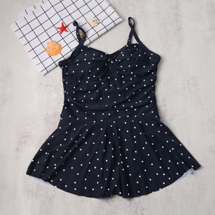 出口外贸波点裙式 泡温泉 泳衣保守显瘦女士连体游泳衣性感吊带泳装