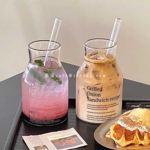 简约耐热玻璃字母珍珠奶茶杯
