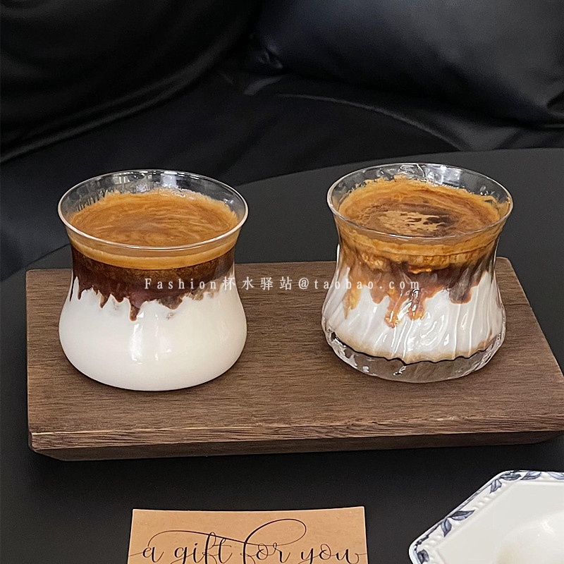 简约创意冰川纹手冲咖啡杯高颜值dirty玻璃冰美式品茗杯澳白杯子