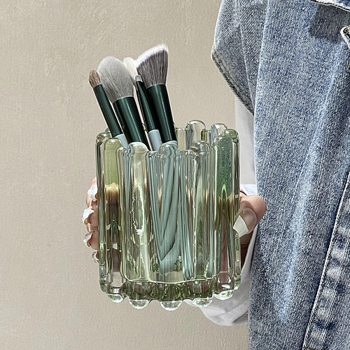 波浪边条纹化妆刷筒笔筒