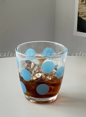 蓝色波点玻璃杯ins耐高温
