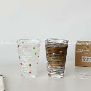 黑白线条星星玻璃咖啡杯