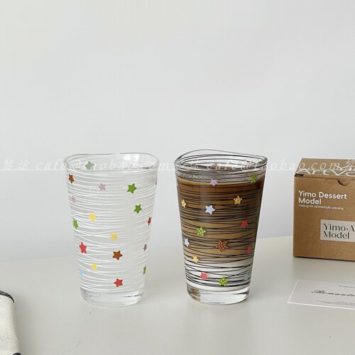 黑白线条星星玻璃咖啡杯