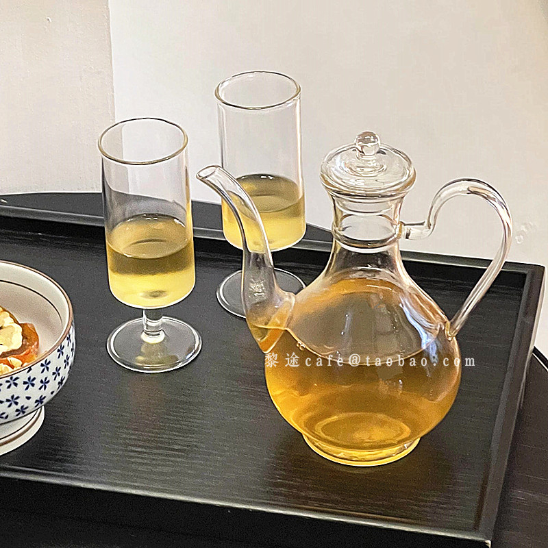玻璃圆肚细颈手执壶酒壶酒杯