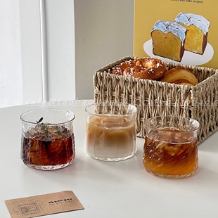 复古风口袋杯复古宽口玻璃杯拿铁冷萃杯冰美式咖啡杯饮品鸡尾酒杯