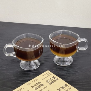 拿铁水杯子马克杯透明茶杯带把手燕麦甜品早餐杯 玻璃咖啡杯冰美式