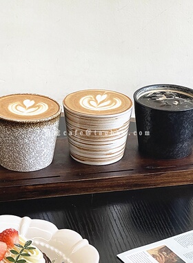 新中式和风围炉煮茶陶瓷杯带盖茶杯复古风拿铁咖啡杯猪口杯主人杯