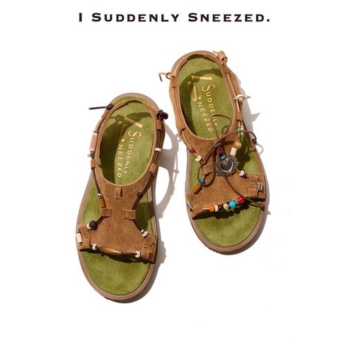 串珠做旧金属轻量化一脚蹬凉鞋女