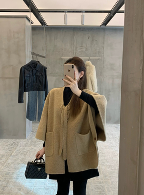 EASE-气质小众绑带设计感羊毛呢斗篷羊毛外套