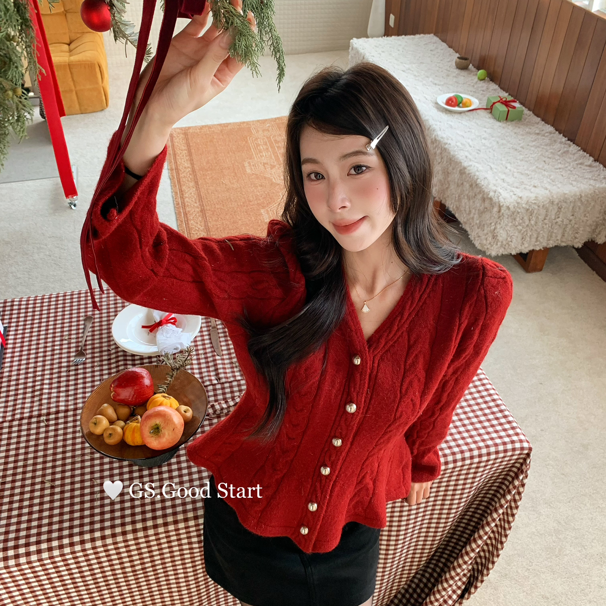 GS.GOOD START-穿都显贵按头安利冬季气质千金风收腰显瘦针织开衫
