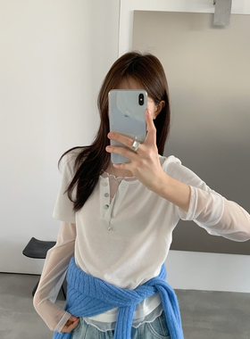 ULOUR/U粒-26年早春蕾丝拼接百搭t长袖T恤