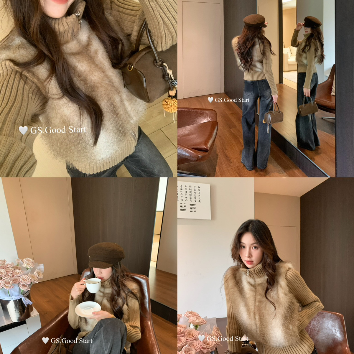GS.GOOD START-毛毛～腔调拉满冬季复古休闲仿貂毛拼接针织短外套