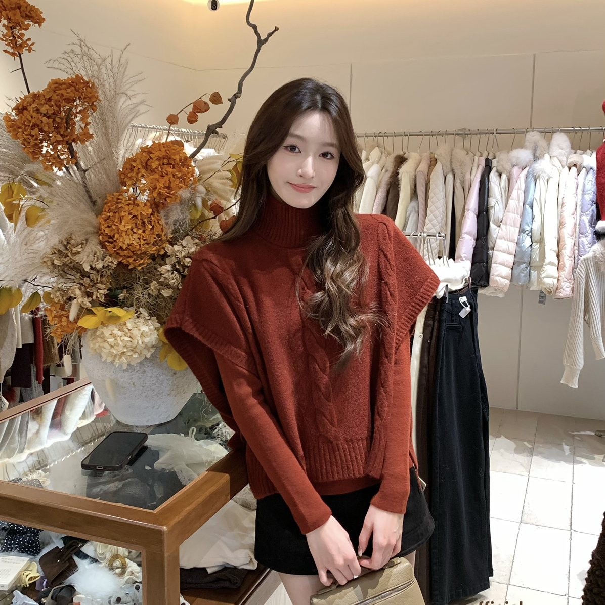 AS OFFICIAL-聚会slay全场·时髦高领麻花披肩马甲+长袖打底衫套