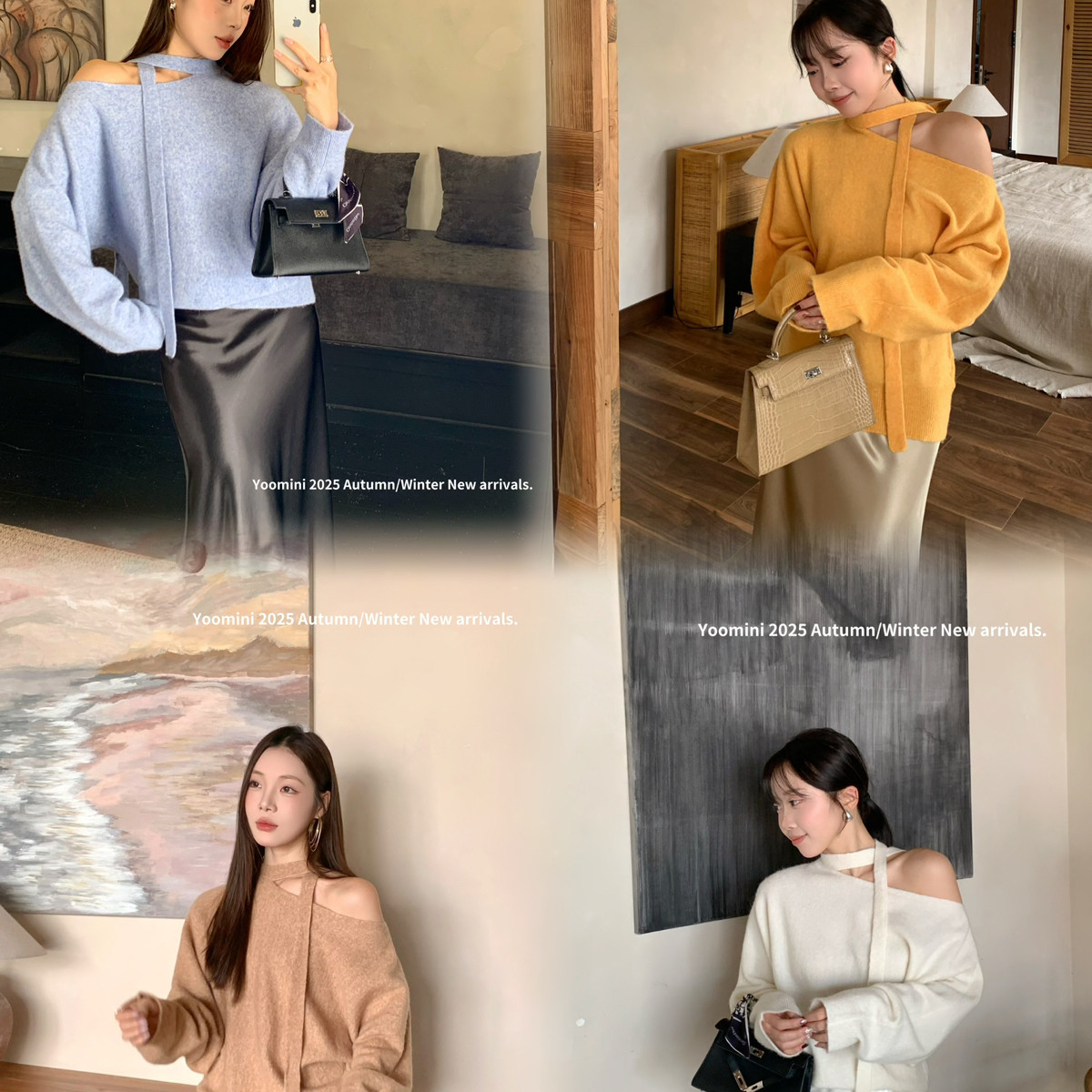 YOOMINI-飘带羊毛韩系宽松简约羊毛衫2025秋冬保暖毛衣