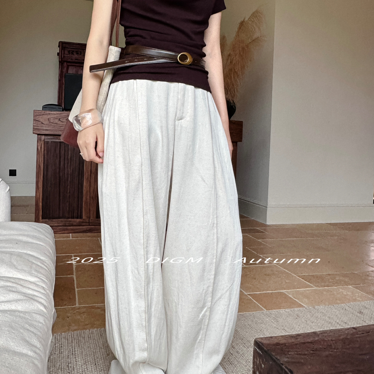 DIGM-简风松弛感纯色天丝棉高腰显瘦宽松直筒阔腿休闲裤(64天丝)