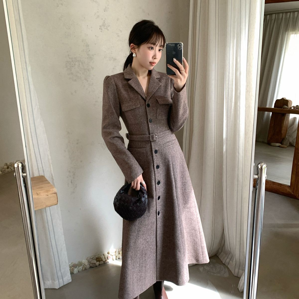 YOOMINI-牌高级感亮片轻奢西装2025冬羊毛外套(配腰带)