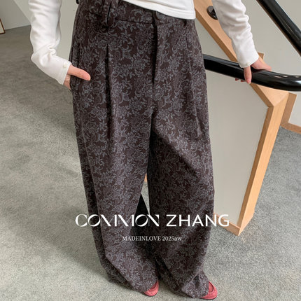 CZ ZHANG-冬季新款韩系款式阔腿磨毛印花直筒拖地休闲裤