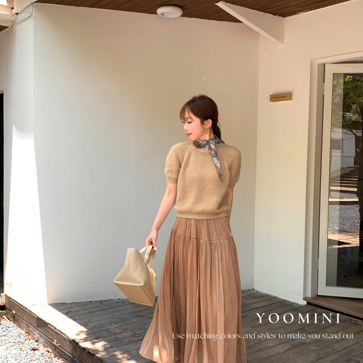 YOOMINI-A缎光流影·中腰压褶浮光垂感飘逸大摆2025初秋上新半身