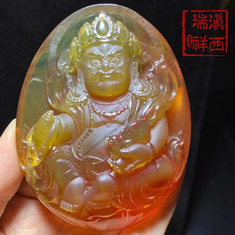 滇西瑞祥天然a货缅甸琥珀精品血蜜黄财神吊坠男挂件女带证书