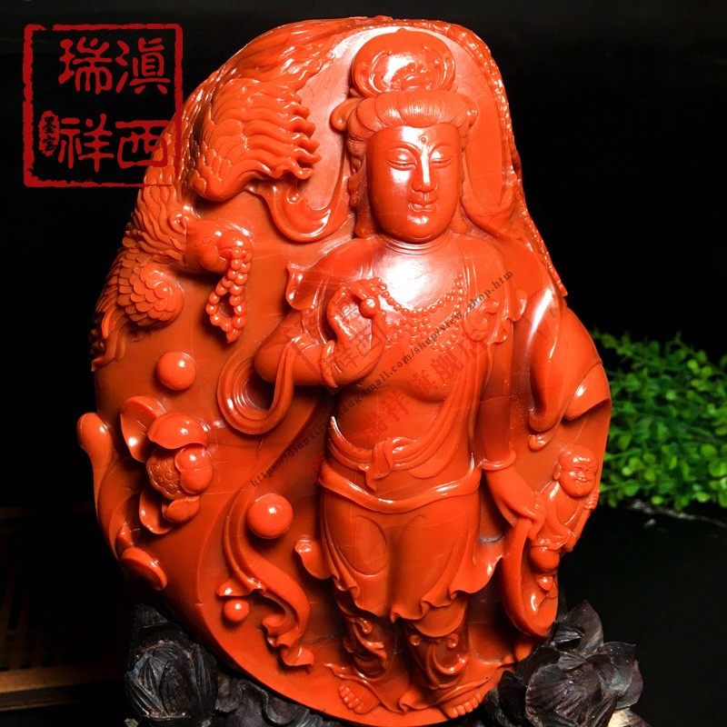 滇西瑞祥保真精品南红玛瑙保山大水沟老南红凤凰观音大摆件