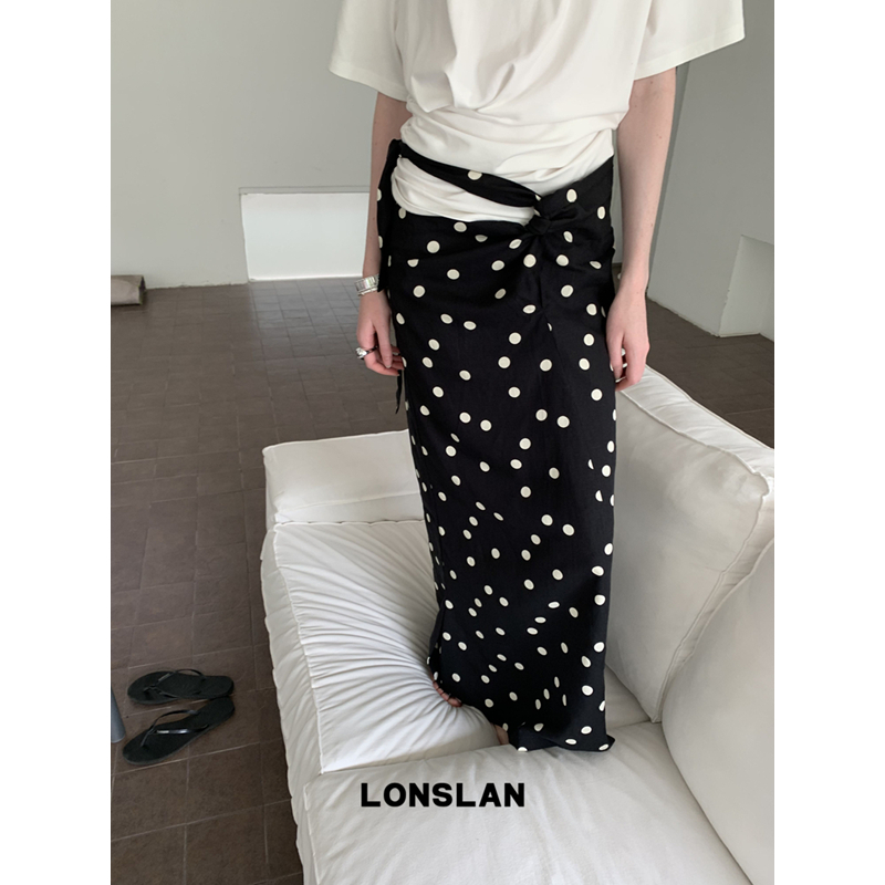 LONSLAN25SUMMER 波点绑带半裙配波点布袋