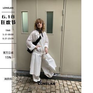 LONSLAN 2026春夏新品薄款长款衬衫翻领腰带风衣外套