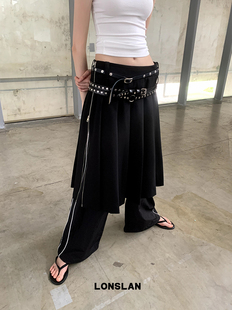 小众设计高级感双腰头侧边拉链西装 新款 百褶半裙 2024夏季 LONSLAN