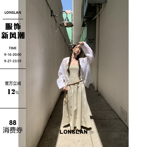 LONSLAN25SUMMER 气质简约收腰抹胸连衣裙