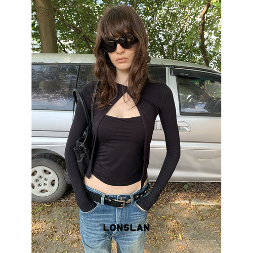 LONSLAN 26AW 秋冬新款一粒扣开衫+x背心套装两件套