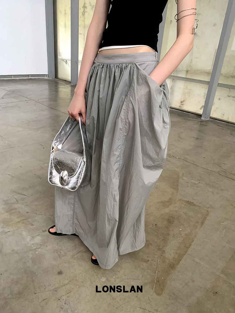 LONSLAN侧边抽绳口袋半身裙女