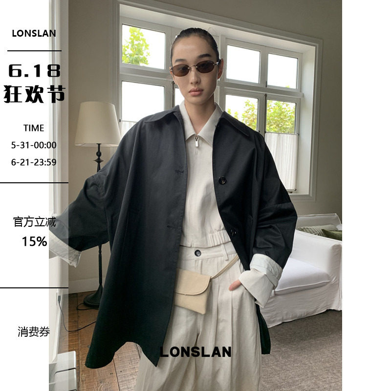 LONSLAN2025早秋新款 阔型大袖子翻遍中长款风衣