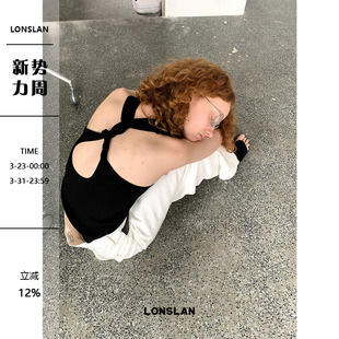 LONSLAN 小众设计后背扭结交叉背心上衣 2024春夏新款