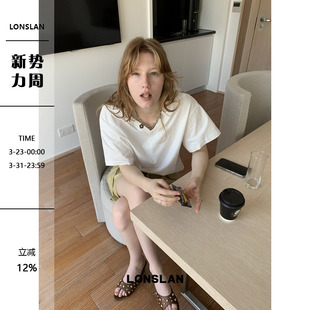 LONSLAN25SUMMER 简约v领纯棉基础宽松短袖