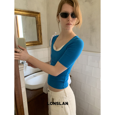LONSLAN 2026SUMMER 夏季方领中袖显瘦针织修身T
