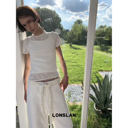 LONSLAN 2026AW 初秋针织卷边小高领短袖上衣